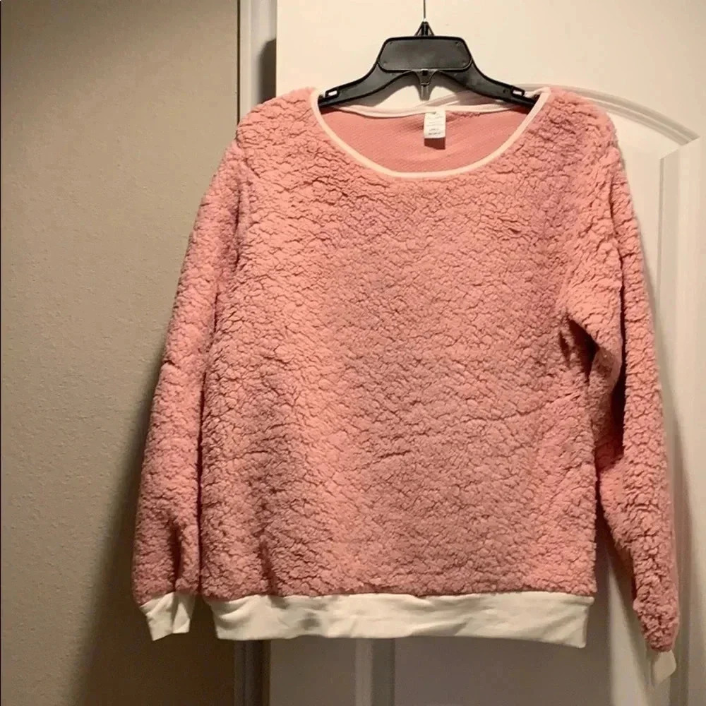 Fuzzy Sherpa Set Joggers & Pullover Top Pink Large New - Picture 3 of 11